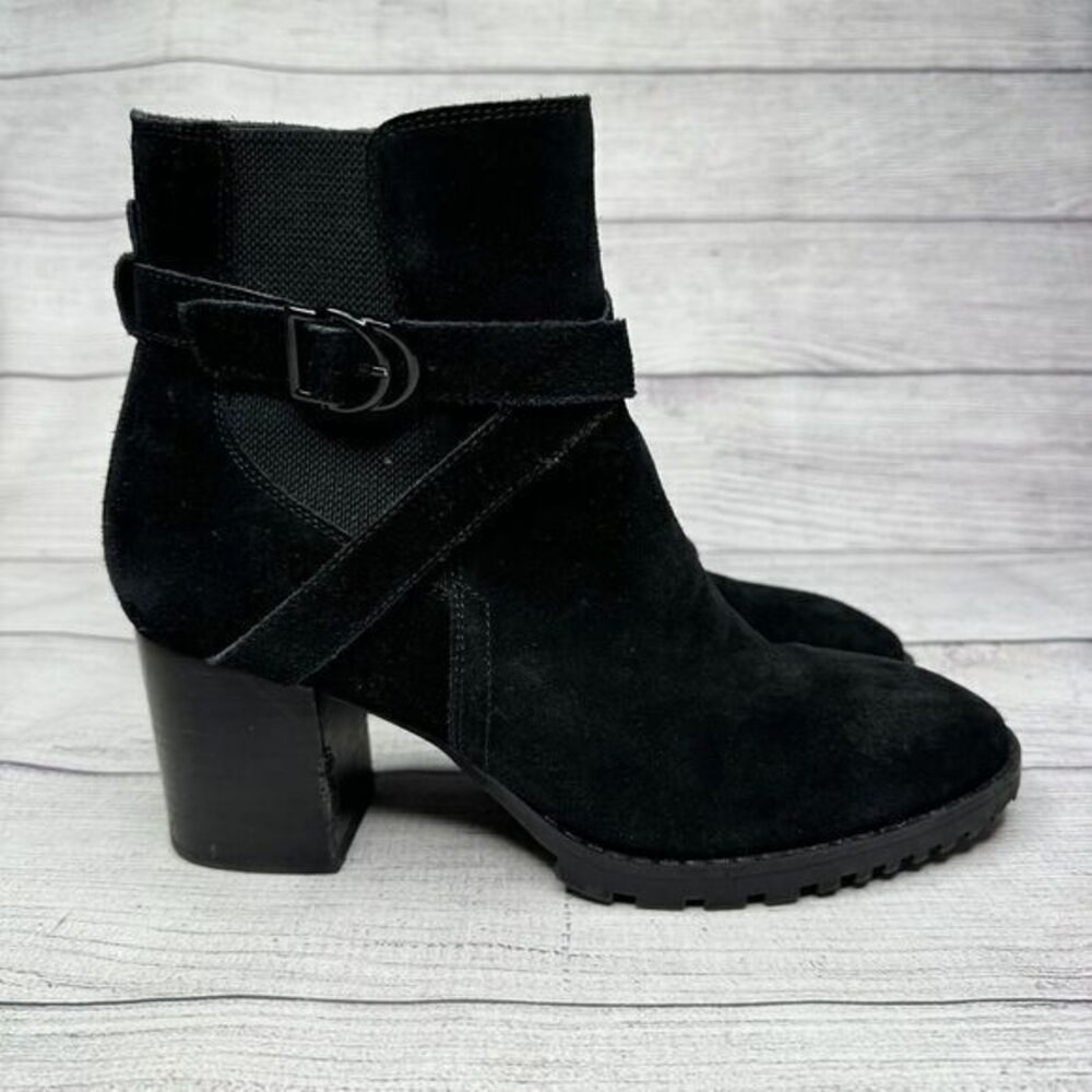 Blondo Women's 9.5 Black Suede Waterproof Ankle‎ Boots Block Heel Side Zip FLAW